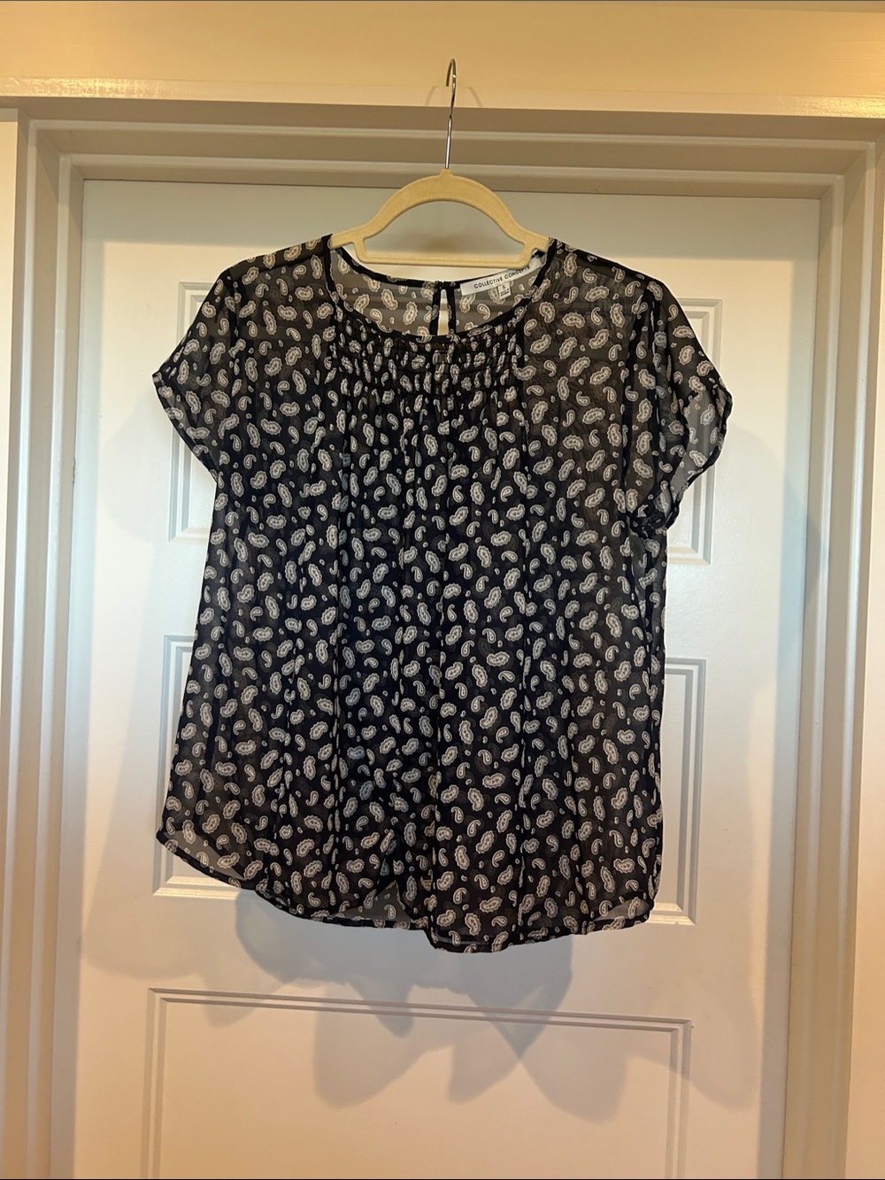 Sheer Black Paisley Short Sleeve Blouse